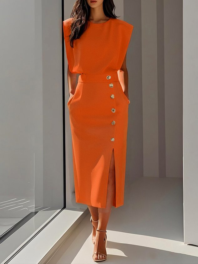 Cordelia | Elegant Sleeveless Side-Button Midi Dress For Women