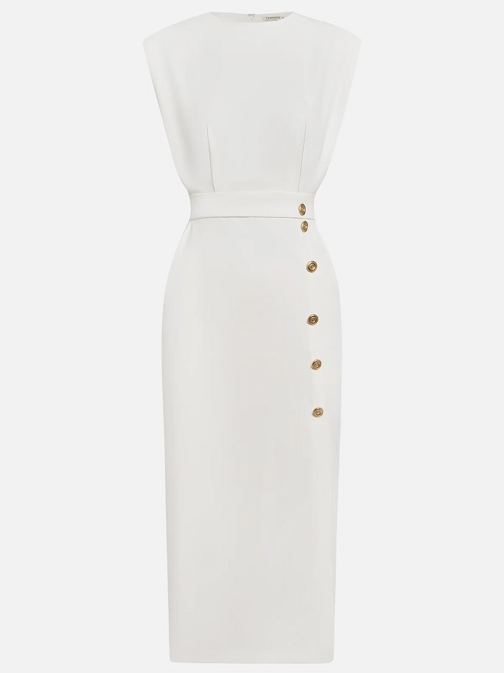Cordelia | Elegant Sleeveless Side-Button Midi Dress For Women