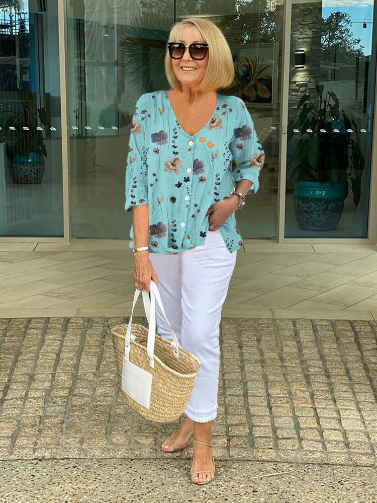 Camille | Refined Floral V-Neck Blouse For Women