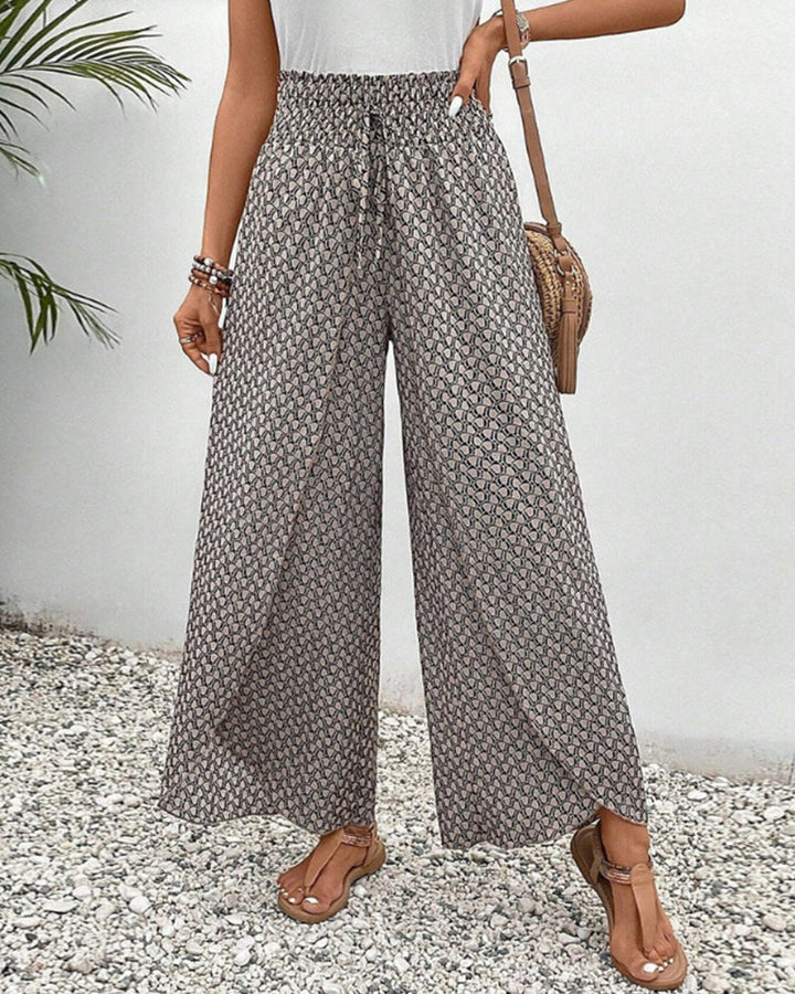 Monica | Women’s High-Waisted Summer Trousers with Geometric Print