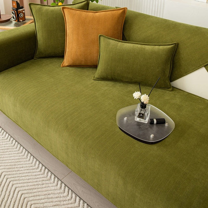 Chenille herringbone sofa cover on a couch - product photo 10