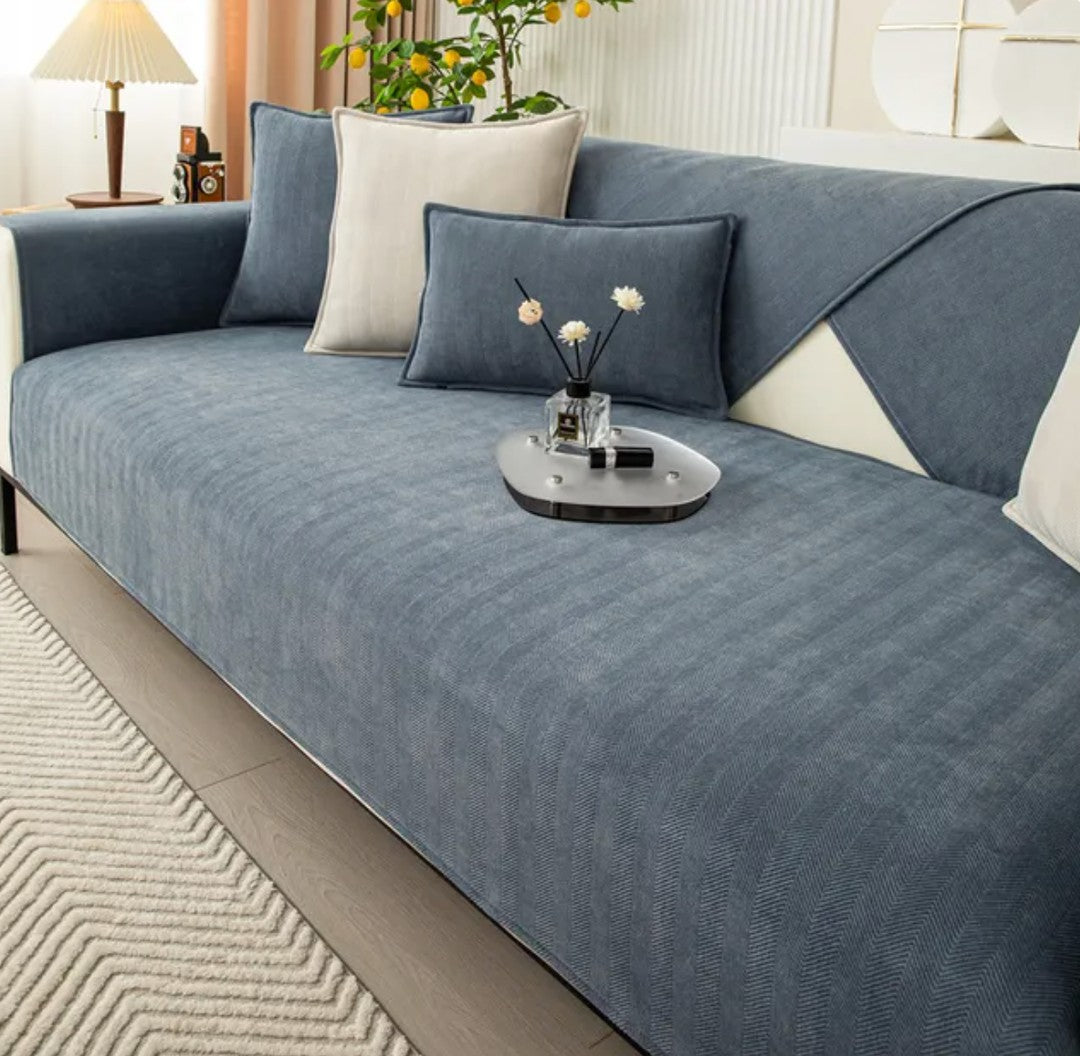 Chenille herringbone sofa cover on a couch - product photo 13