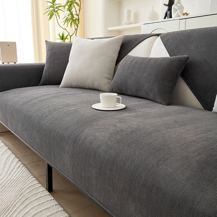 Chenille herringbone sofa cover on a couch - product photo 14