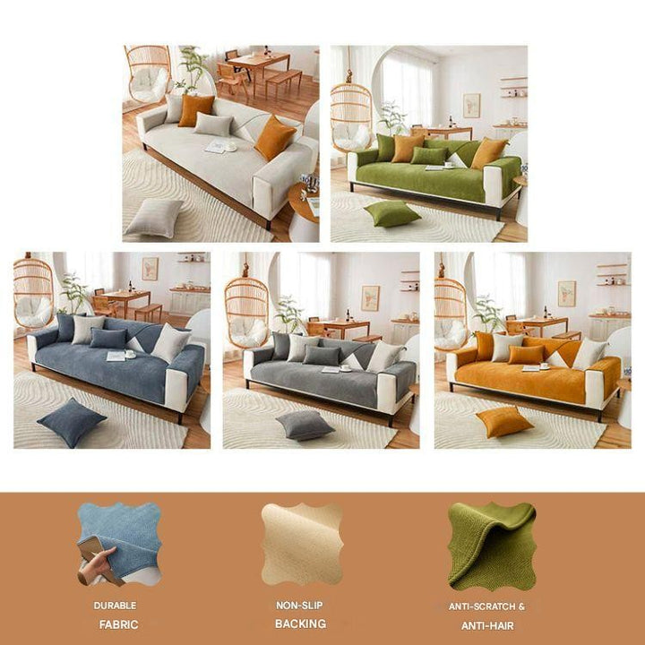 Chenille herringbone sofa cover on a couch - product photo 15