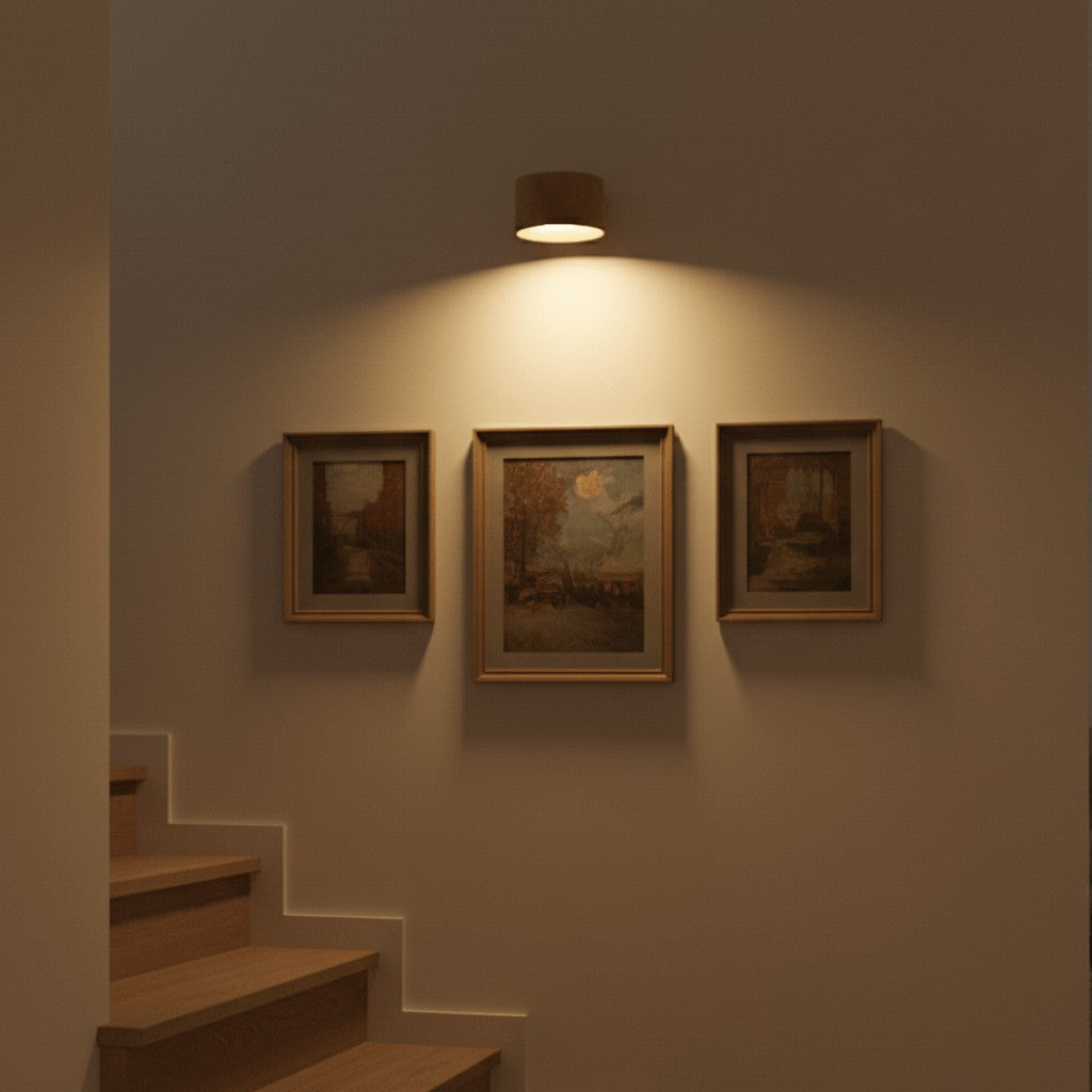 Cordless LED wall lamp casting a warm glow, controlled by remote - product photo 2