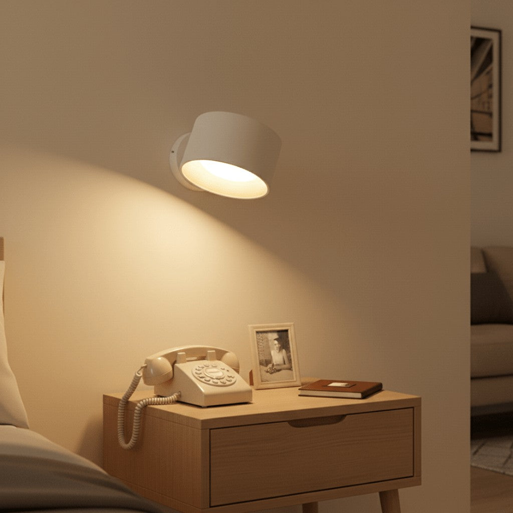 Cordless LED wall lamp casting a warm glow, controlled by remote - product photo 3