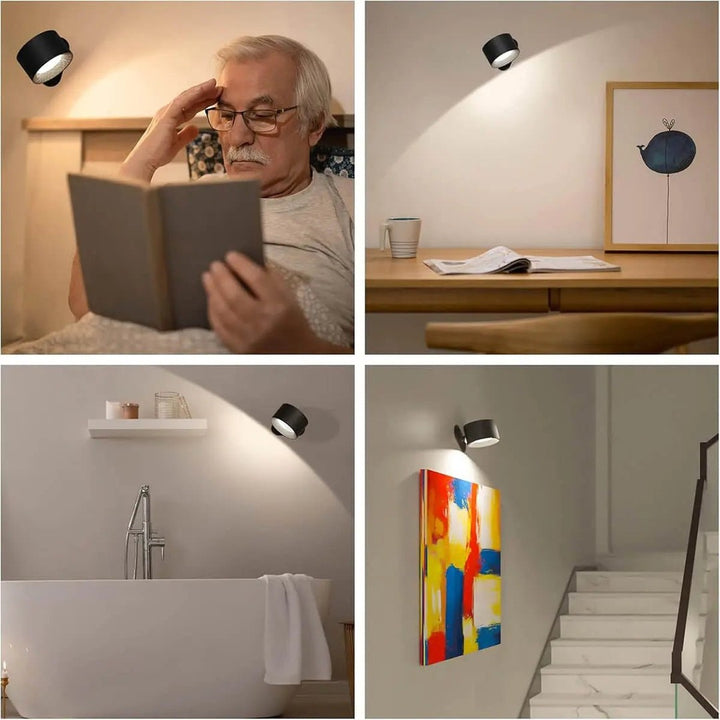 Cordless LED wall lamp casting a warm glow, controlled by remote - product photo 7