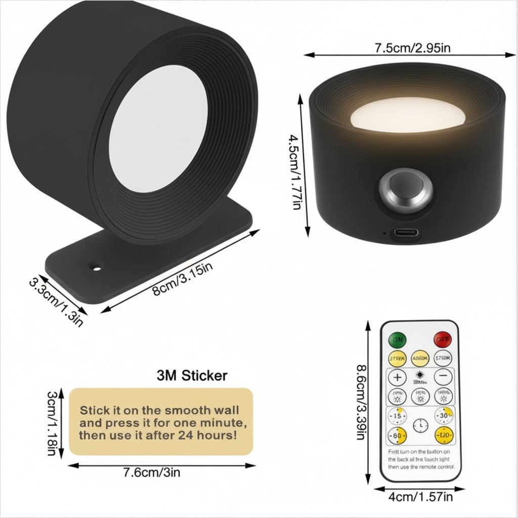 Cordless LED wall lamp casting a warm glow, controlled by remote - product photo 9