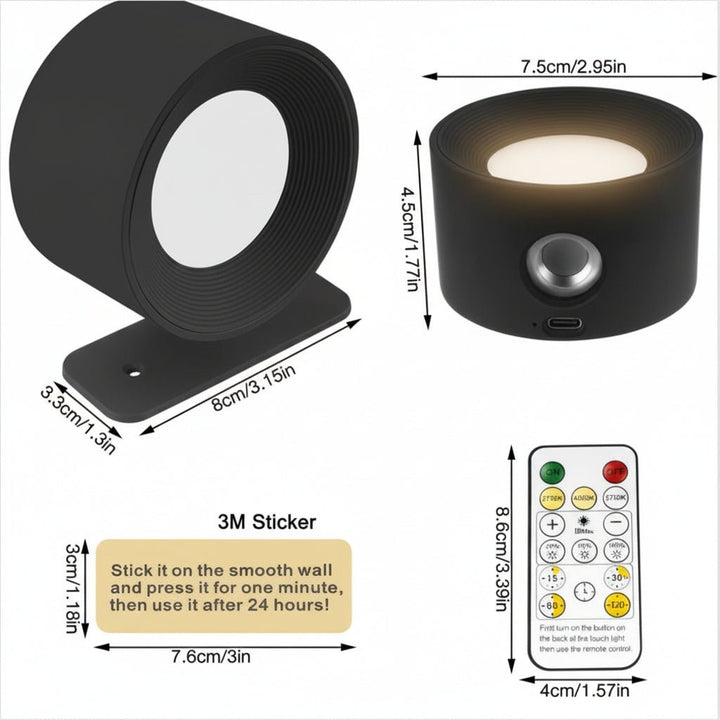 Cordless LED wall lamp casting a warm glow, controlled by remote - product photo 9