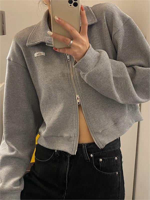 Cotton blend cropped jacket with a double zip and collar - product photo 3