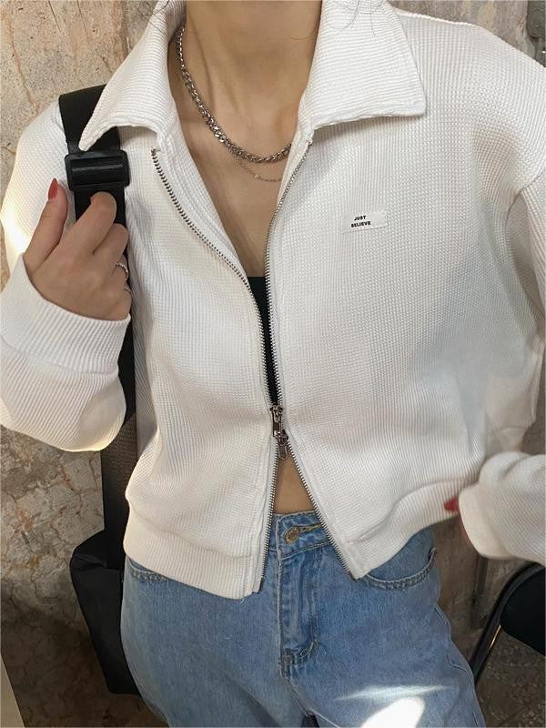 Cotton blend cropped jacket with a double zip and collar - product photo 5