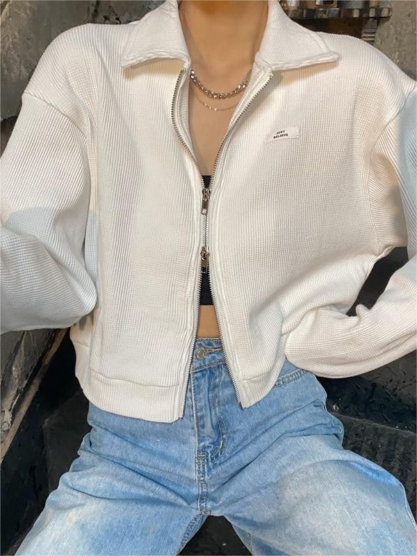 Cotton blend cropped jacket with a double zip and collar - product photo 6