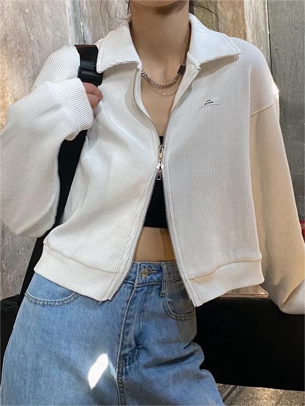 Cotton blend cropped jacket with a double zip and collar - product photo 8