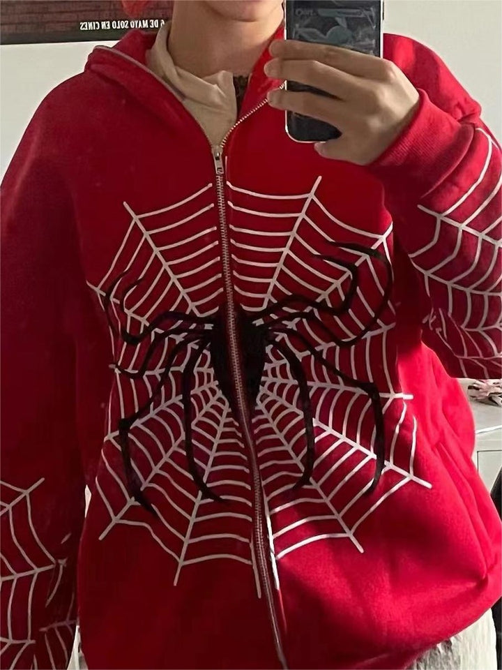 Cotton blend zip hoodie with a spider web motif - product photo 2