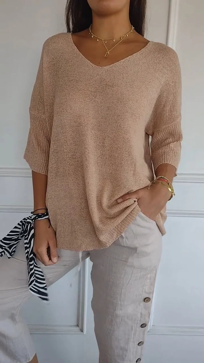 Keira | Women’s V-Neck Knitted Top with 3/4 Sleeves