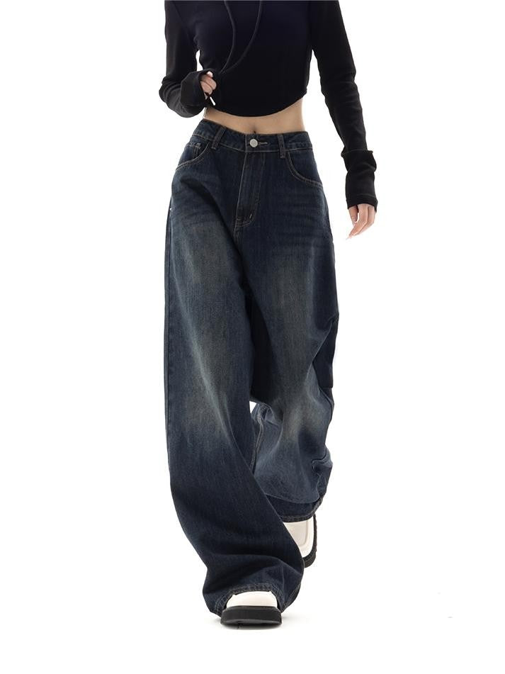Dark blue 90s baggy boyfriend jeans with a relaxed leg - product photo 1