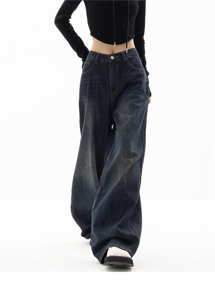 Dark blue 90s baggy boyfriend jeans with a relaxed leg - product photo 2