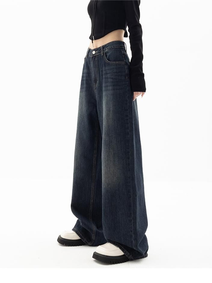Dark blue 90s baggy boyfriend jeans with a relaxed leg - product photo 3