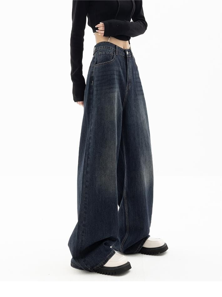 Dark blue 90s baggy boyfriend jeans with a relaxed leg - product photo 4