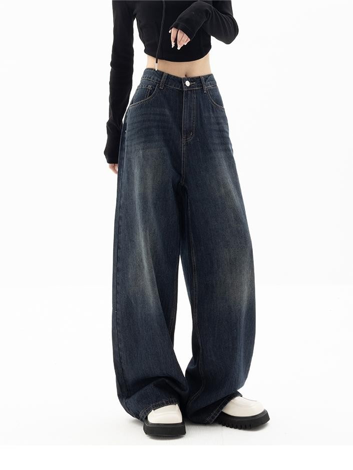 Dark blue 90s baggy boyfriend jeans with a relaxed leg - product photo 5