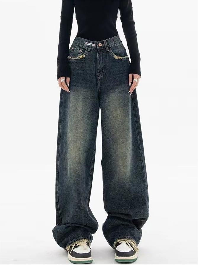 Dark washed vintage baggy boyfriend jeans with pocket trim detail - product photo 1