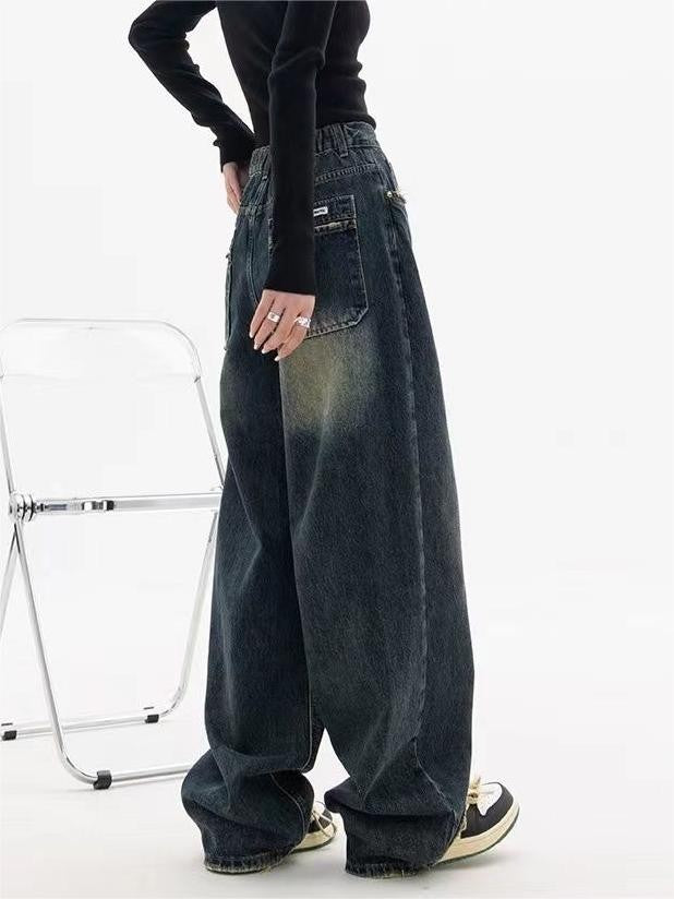 Dark washed vintage baggy boyfriend jeans with pocket trim detail - product photo 7