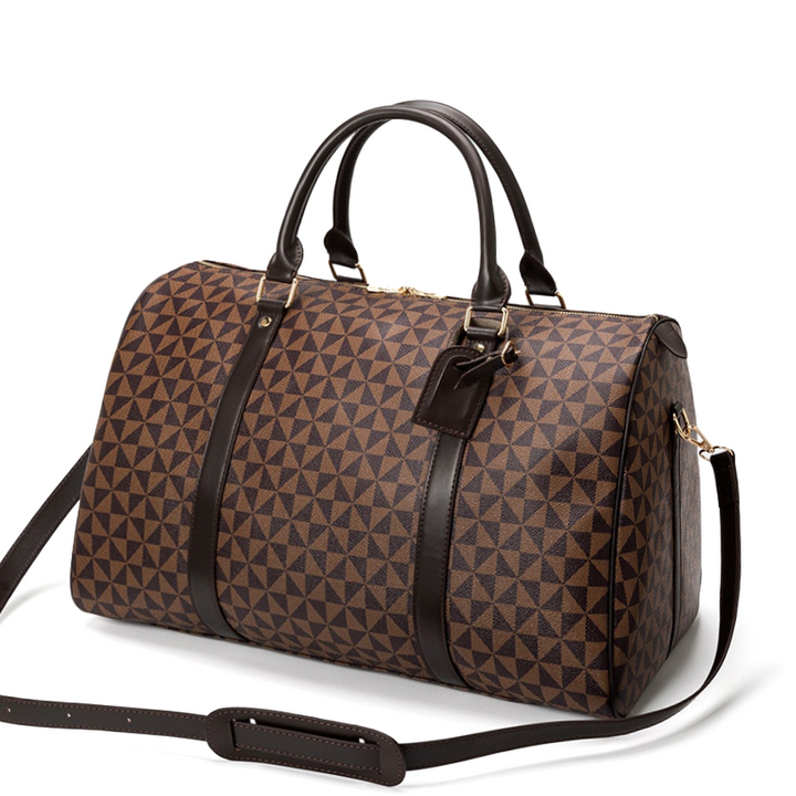 Ryan | Geometric Print Leather Travel Duffle Bag For Men