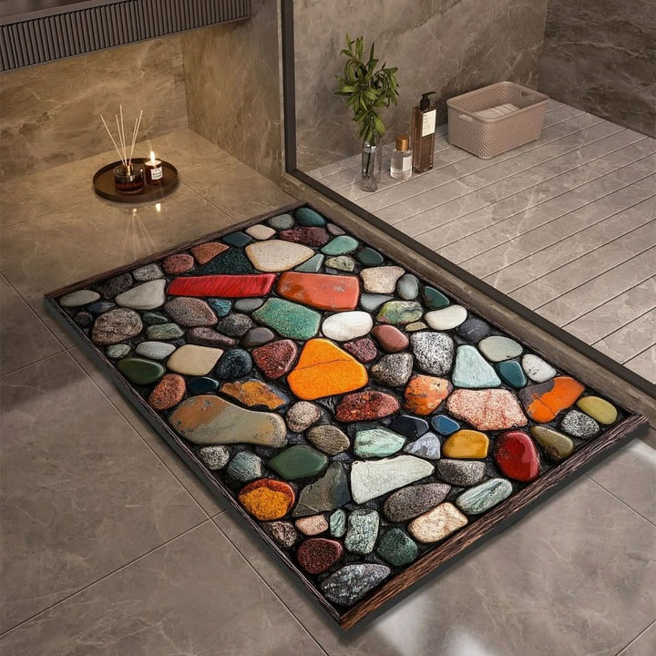 Fast-drying diatomaceous earth bath mat on a bathroom floor - product photo 1