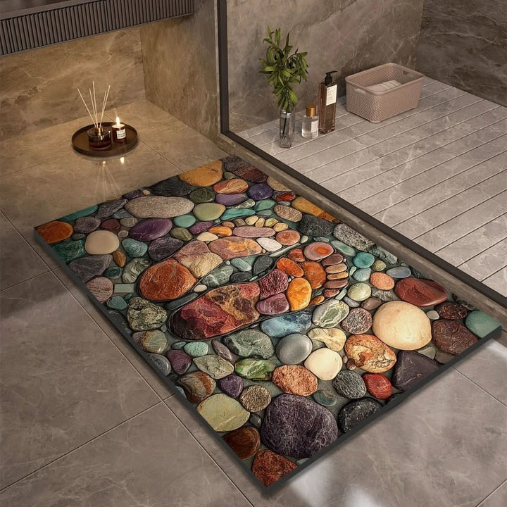 Fast-drying diatomaceous earth bath mat on a bathroom floor - product photo 10