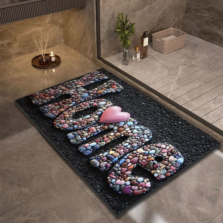 Fast-drying diatomaceous earth bath mat on a bathroom floor - product photo 11