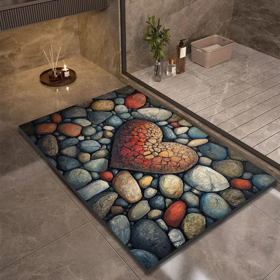 Fast-drying diatomaceous earth bath mat on a bathroom floor - product photo 12