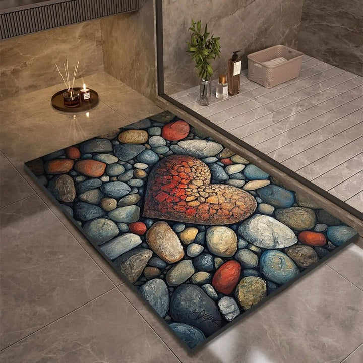 Fast-drying diatomaceous earth bath mat on a bathroom floor - product photo 12