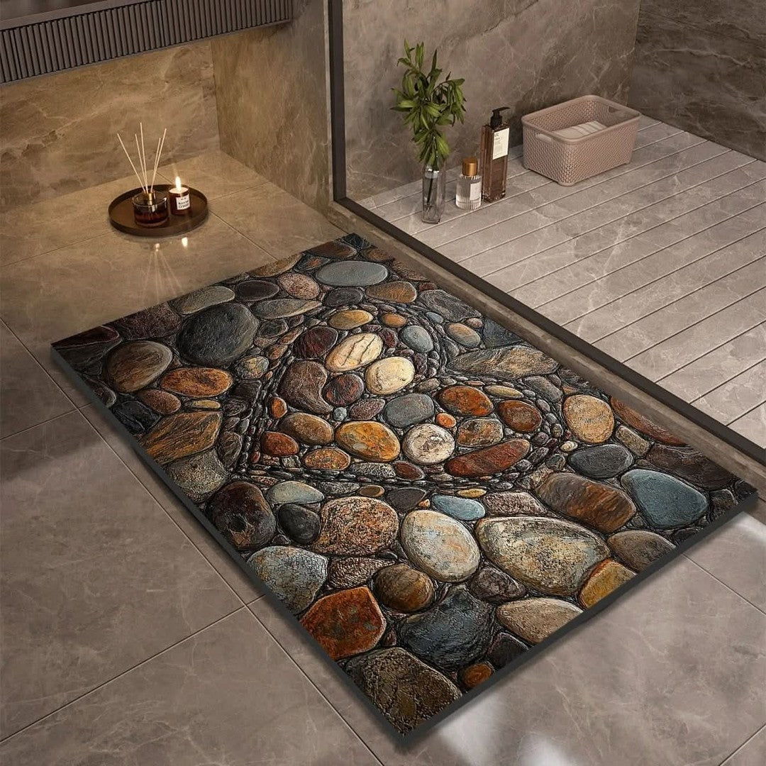 Fast-drying diatomaceous earth bath mat on a bathroom floor - product photo 13