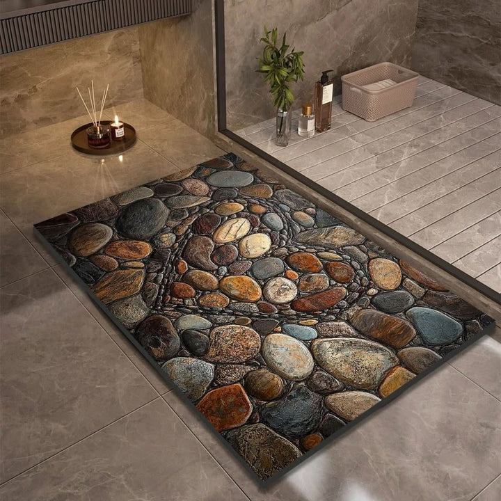 Fast-drying diatomaceous earth bath mat on a bathroom floor - product photo 13