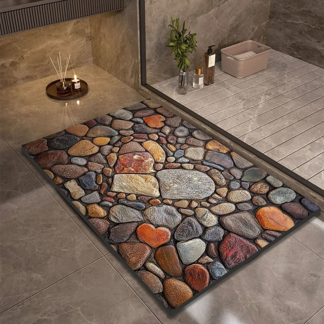 Fast-drying diatomaceous earth bath mat on a bathroom floor - product photo 14