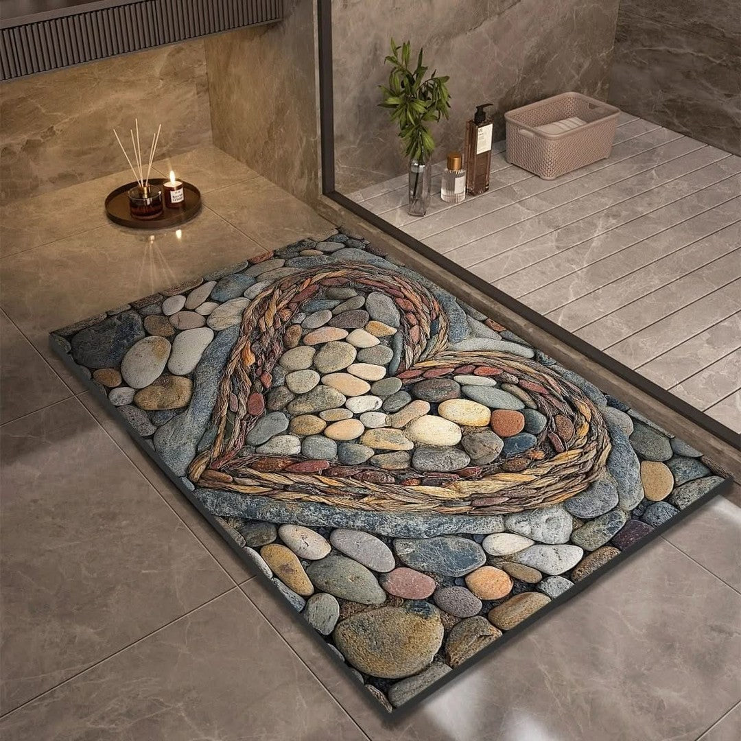 Fast-drying diatomaceous earth bath mat on a bathroom floor - product photo 16