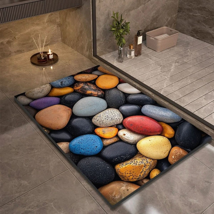 Fast-drying diatomaceous earth bath mat on a bathroom floor - product photo 17