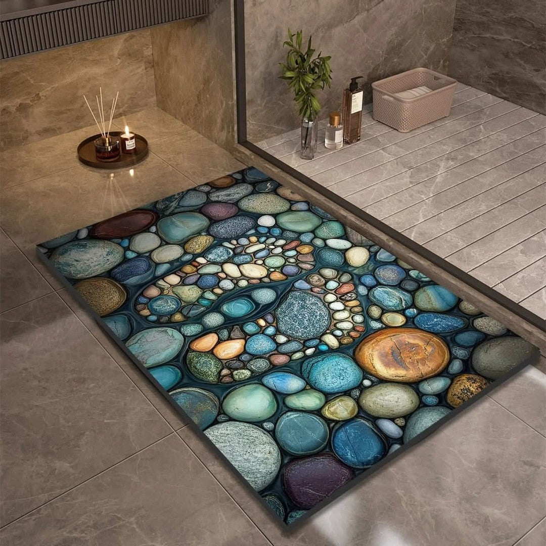 Fast-drying diatomaceous earth bath mat on a bathroom floor - product photo 18