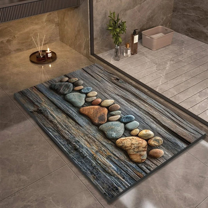 Fast-drying diatomaceous earth bath mat on a bathroom floor - product photo 19
