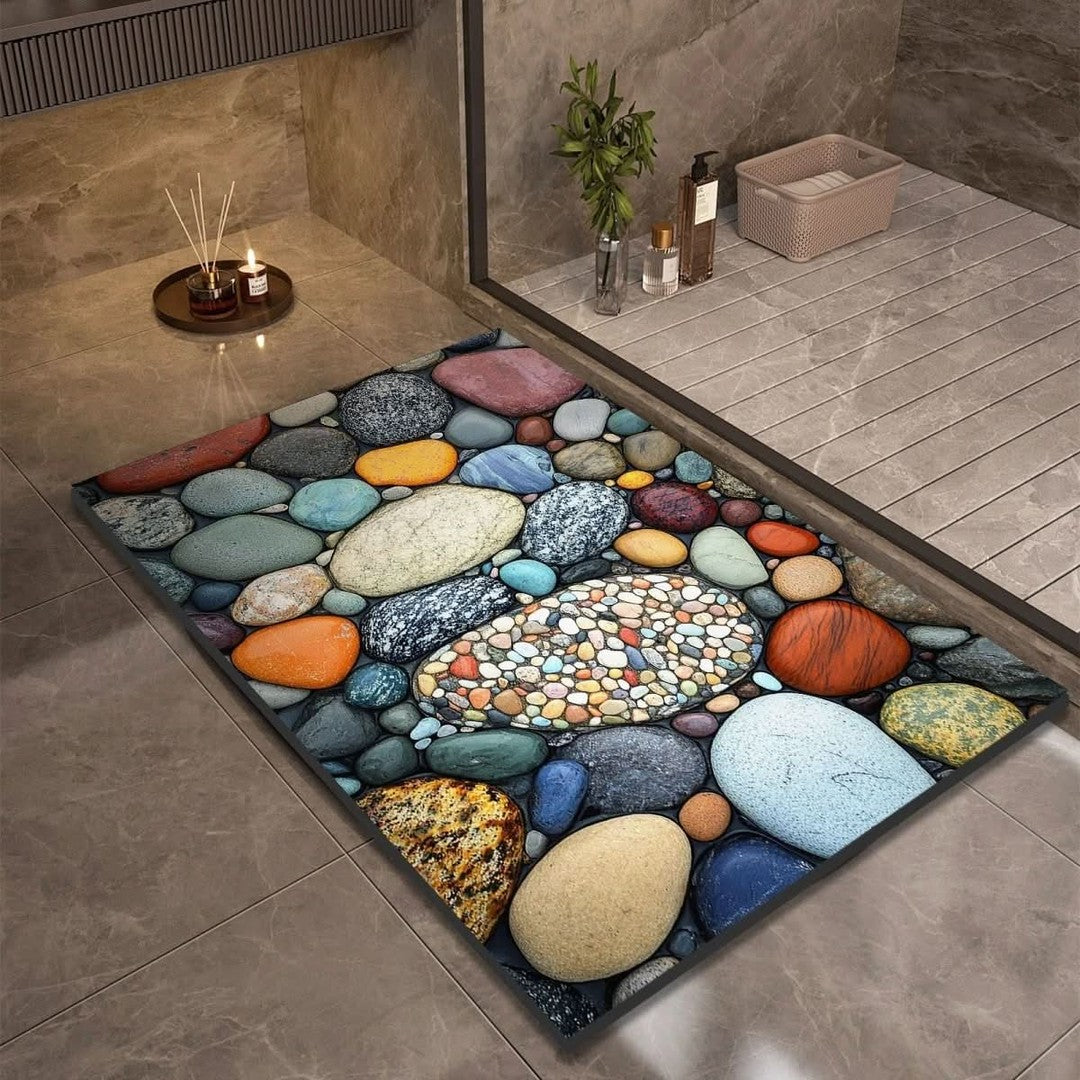 Fast-drying diatomaceous earth bath mat on a bathroom floor - product photo 2