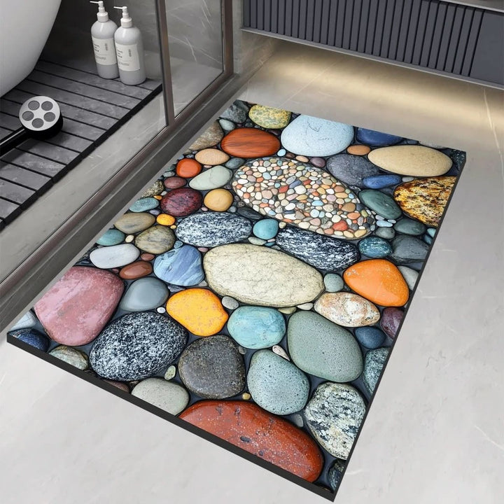 Fast-drying diatomaceous earth bath mat on a bathroom floor - product photo 3