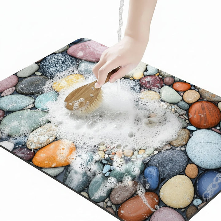 Fast-drying diatomaceous earth bath mat on a bathroom floor - product photo 4
