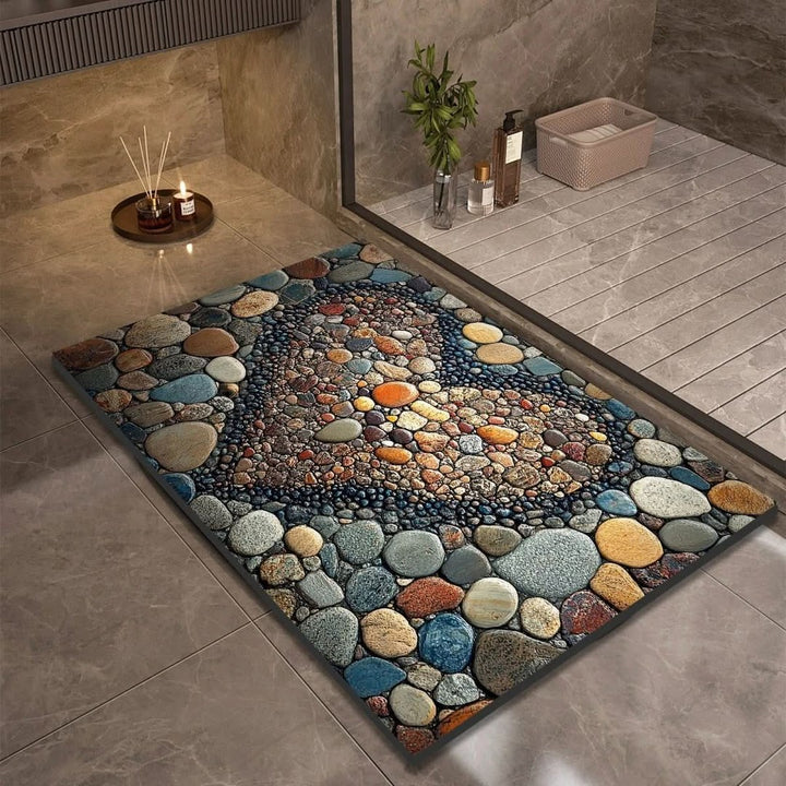 Fast-drying diatomaceous earth bath mat on a bathroom floor - product photo 5