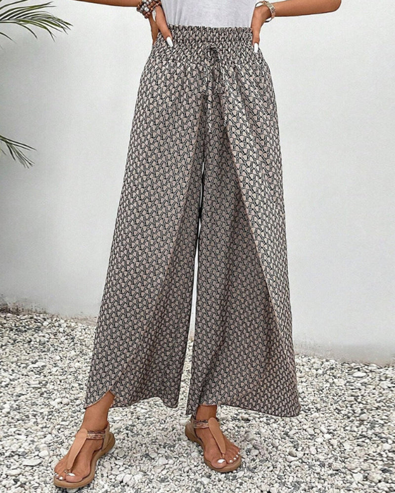Monica | Women’s High-Waisted Summer Trousers with Geometric Print
