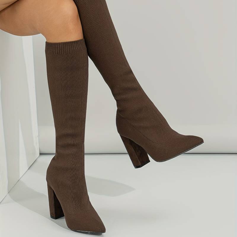 Aria | Stretch Knit Ankle Boots with Stable Block Heel for Women