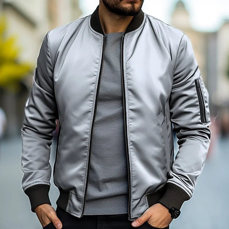 Liam | Ribbed-Trim Bomber Jacket With Zippered Sleeve Pocket For Men