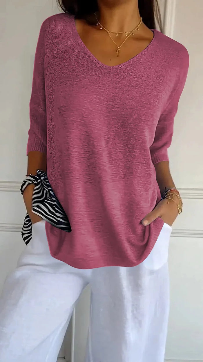Keira | Women’s V-Neck Knitted Top with 3/4 Sleeves