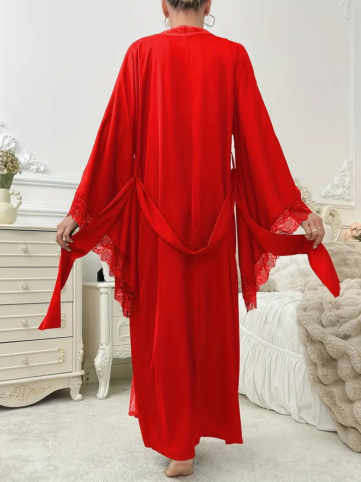 Nora | Women’s Lace Kimono Robe With Flowing Sleeves And Tie Waist