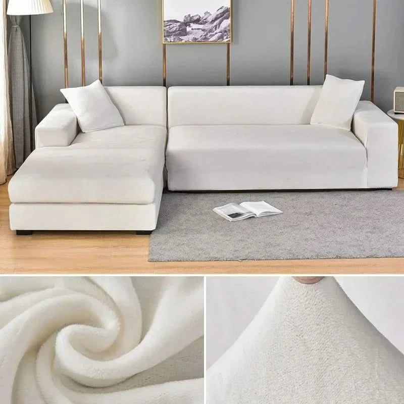 Elastic velvet sofa cover stretched over a couch - product photo 20