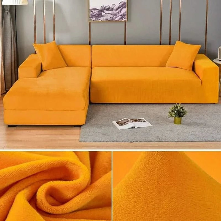 Elastic velvet sofa cover stretched over a couch - product photo 9